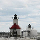 Lake Michigan waves at Michigan City lighthouse following Hurricane Sandy. NOAA.